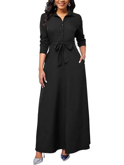 Maxi Dresses for Women Button Down with Pockets Lo...