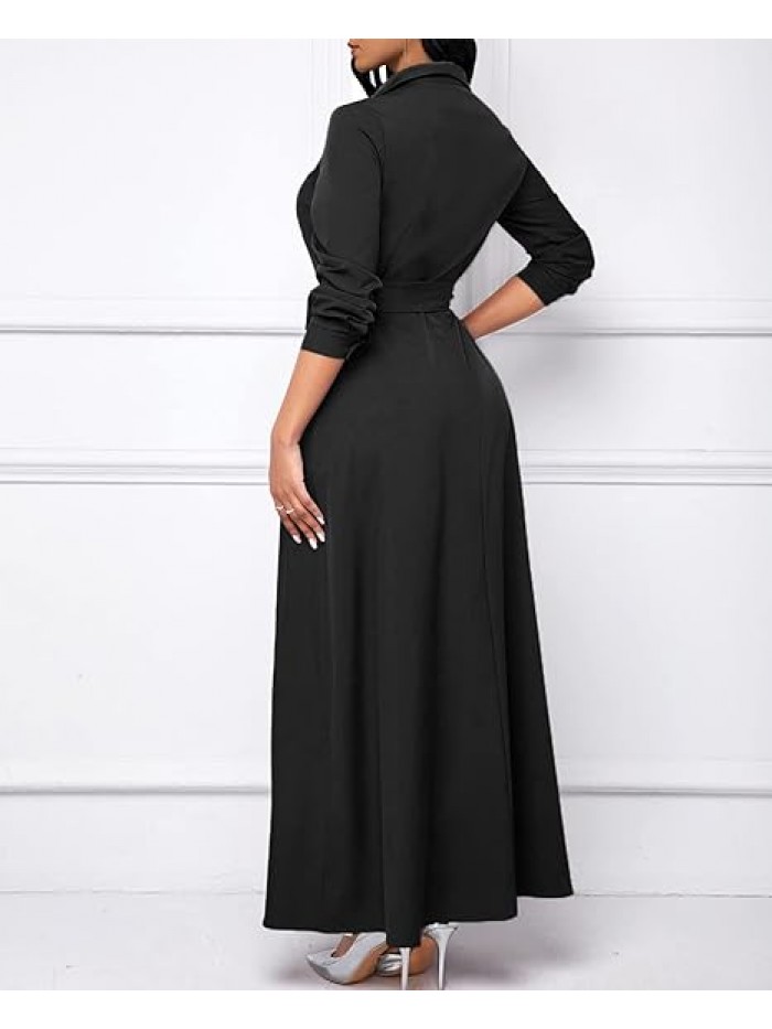 Maxi Dresses for Women Button Down with Pockets Long Dress Casual V Neck Floral Print Loose Prom Dresses Outfits