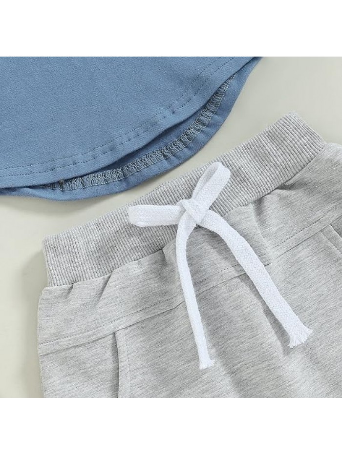 Blue Grey Infant Toddler Baby Boy Summer T Shirt Shorts Outfits Short Sleeve Tee Tops Clothes Set