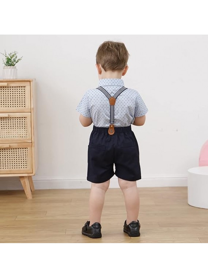 Toddler Baby Boy Outfits 1-5T Boys Suits Gentleman Short Sleeve Button Shirts+Bowtie+Suspender Shorts Formal Clothes
