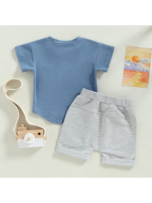 Blue Grey Infant Toddler Baby Boy Summer T Shirt S...