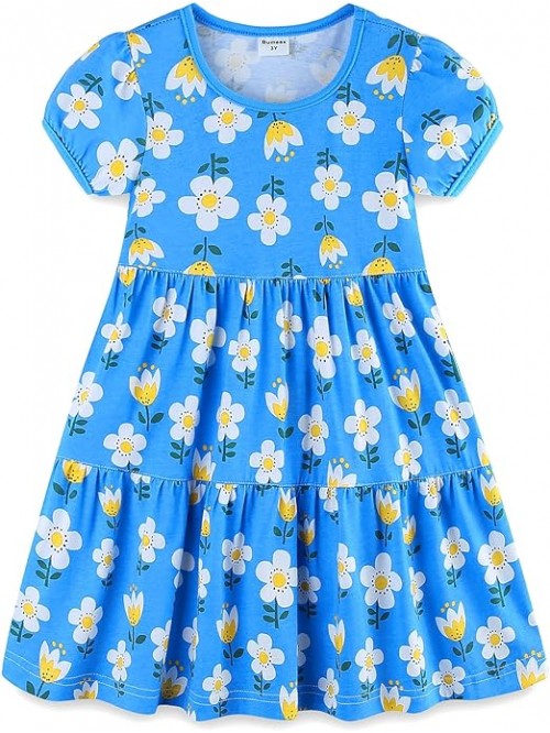 Blue Sunflower Print Summer dress for girls